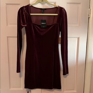 Forever 21 Deep Red Velvet Long Sleeve Dress